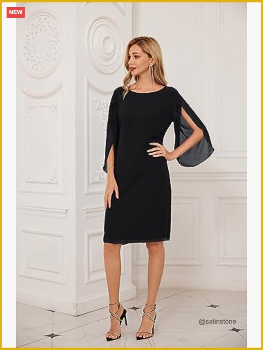 Chiffon Midi Formal Wedding Guest Dress with 3/4 Sleeves - Picture 2 of 7